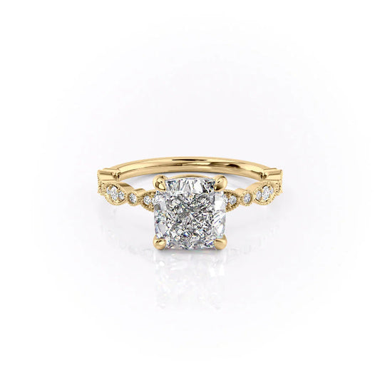 2 CT - 3 CT Cushion Cut Milgrain Pave Style Moissanite Engagement Ring