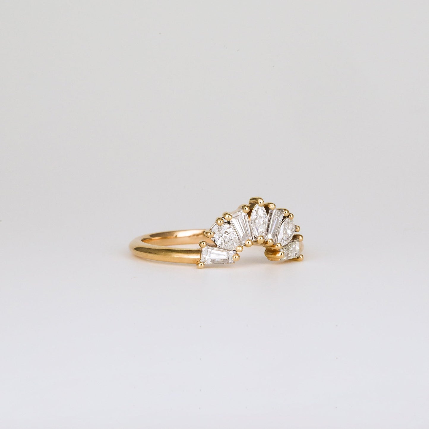 0.6 TCW Multi Shape CVD Diamond Fan Curved Wedding Band