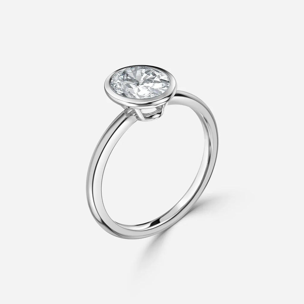 1.5 CT - 2.5 CT Oval Cut Solitaire Bezel Moissanite Engagement Ring
