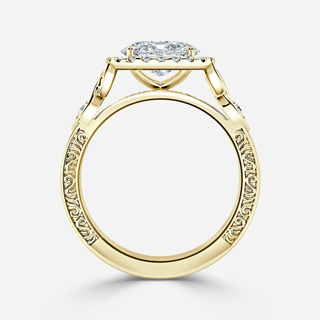 2 CT - 3 CT East-West Oval Cut Halo Vintage Style Moissanite Engagement Ring
