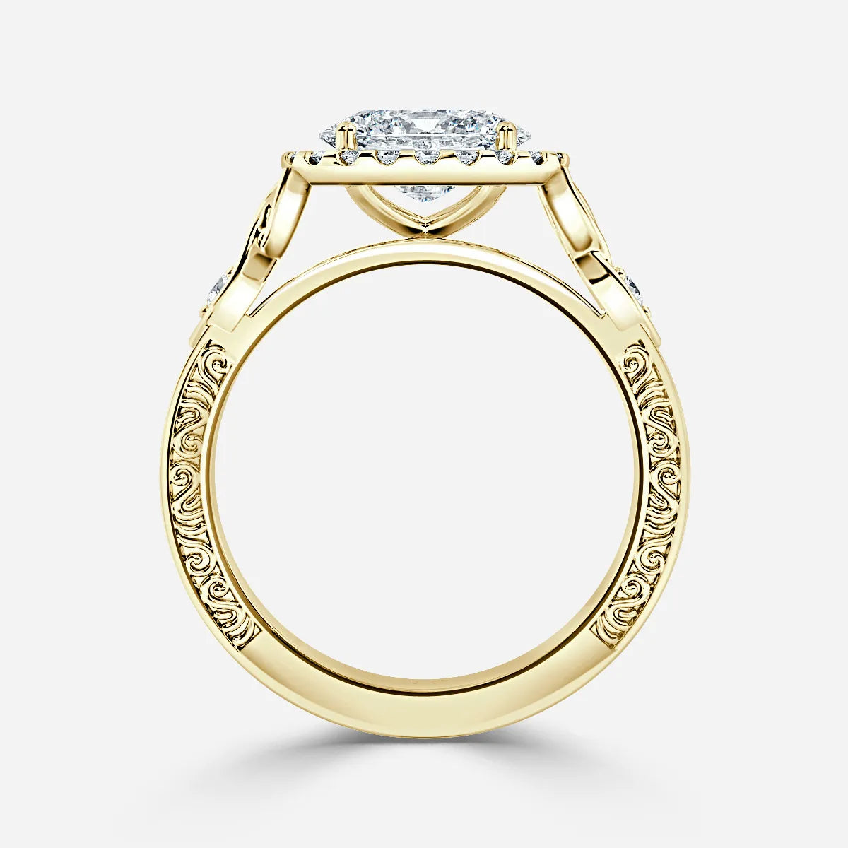 2 CT - 3 CT East-West Oval Cut Halo Vintage Style Moissanite Engagement Ring