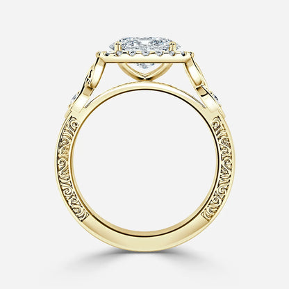 2 CT - 3 CT East-West Oval Cut Halo Vintage Style Moissanite Engagement Ring