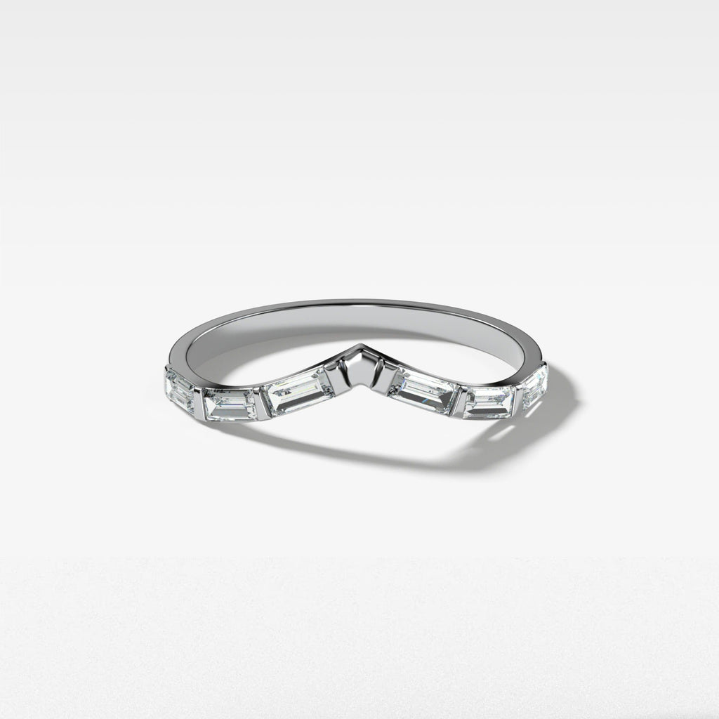 0.32 TCW Baguette CVD Diamond Chevron Bar Set Wedding Band