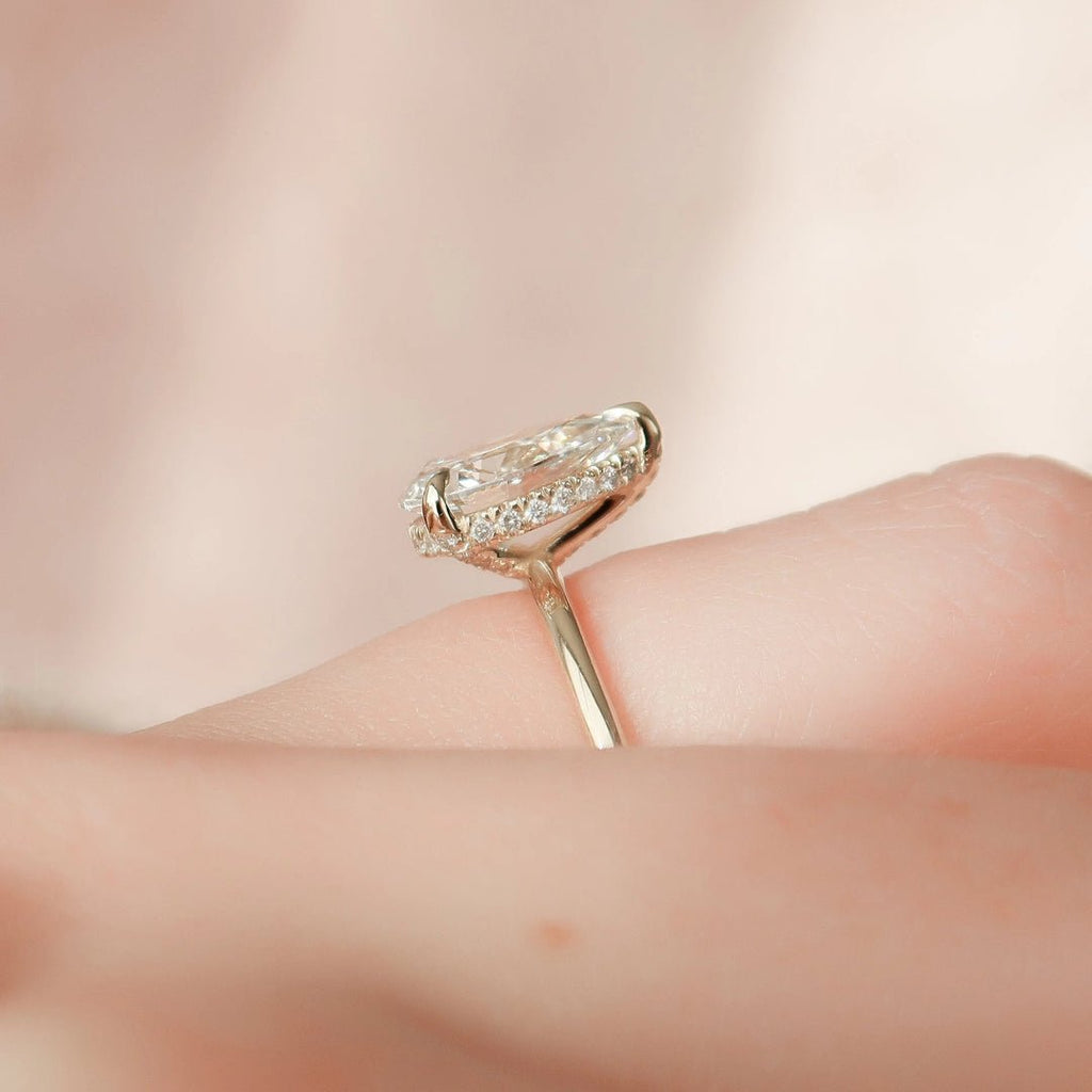 1.5 CT Pear Cut Hidden Halo Moissanite Solitaire Bridal Set