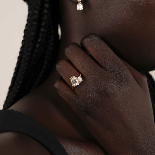 1.75 CT Emerald Cut Lab grown Diamond Side Stone Engagement Ring