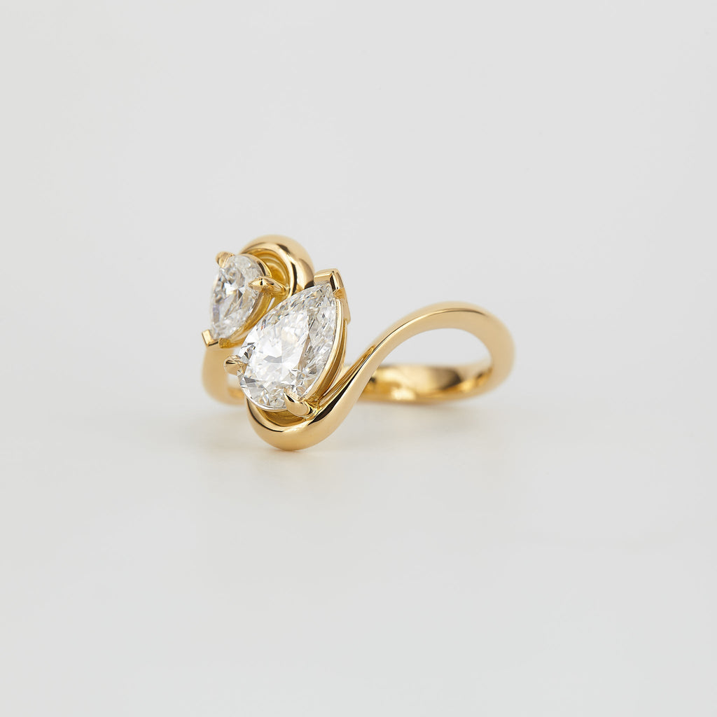 1.37 TCW Pear Cut Lab grown Diamond Two Stone Engagement Ring