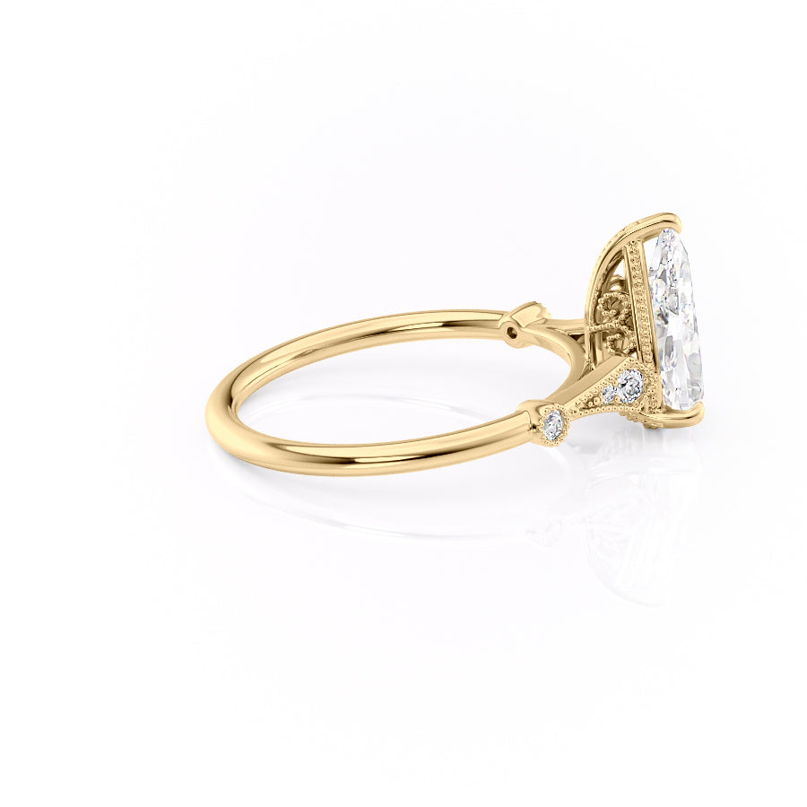 3 CT - 3.5 CT Pear Cut Milgrain Art Deco Style Moissanite Engagement Ring