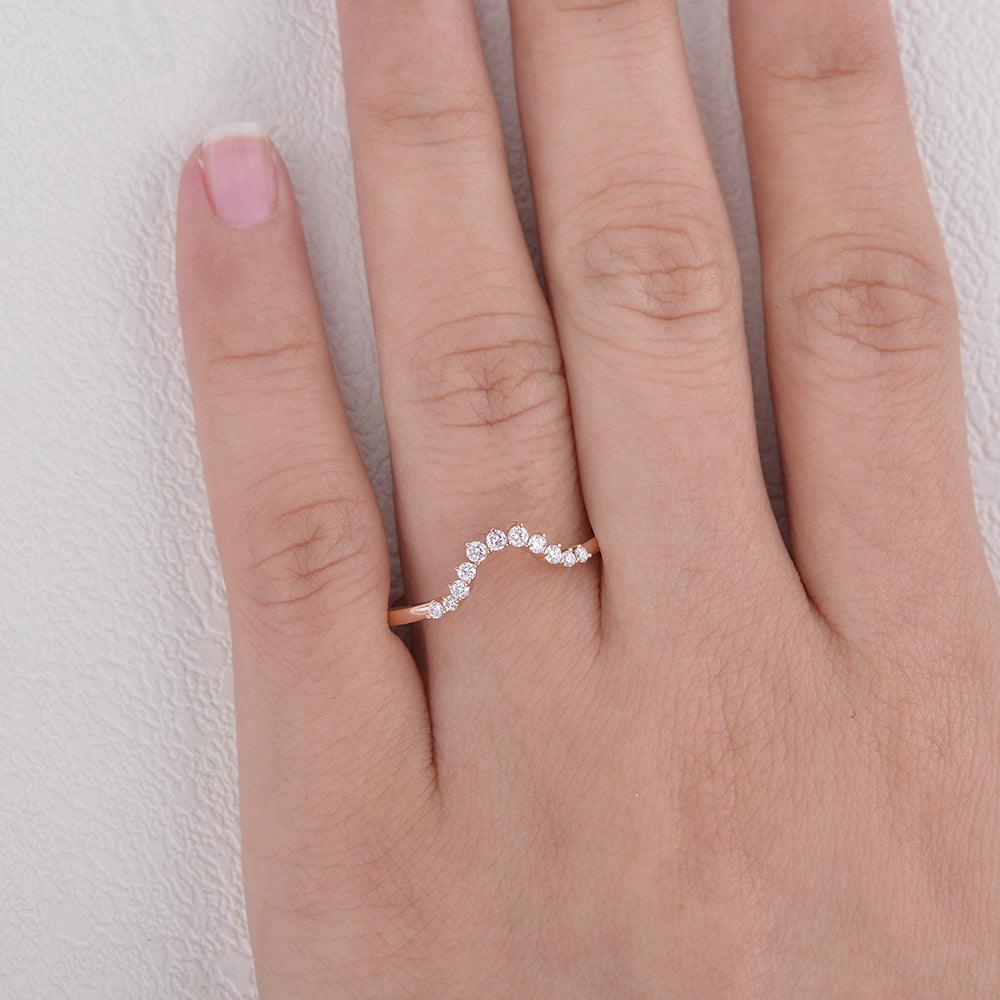 0.1 TCW Round Moissanite Curved Pave Stacking Wedding Band