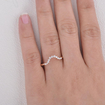 0.1 TCW Round Moissanite Curved Pave Stacking Wedding Band