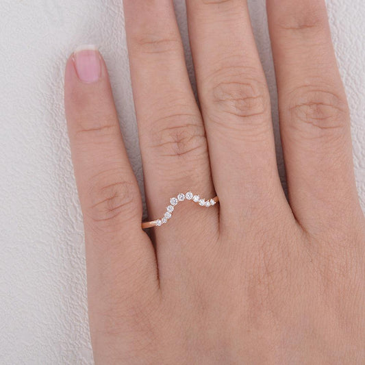 0.1 TCW Round Moissanite Curved Pave Stacking Wedding Band