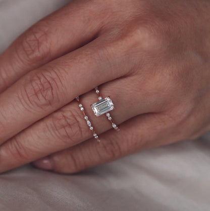 0.1 TCW Round & Marquise CVD Diamond Dainty Wedding Band