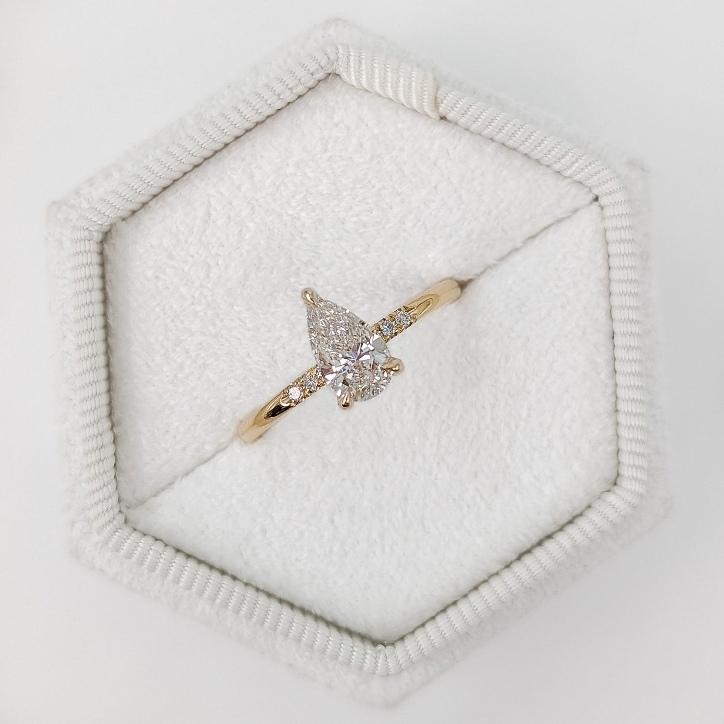 0.77 CT Pear Cut Pave Moissanite Engagement Ring