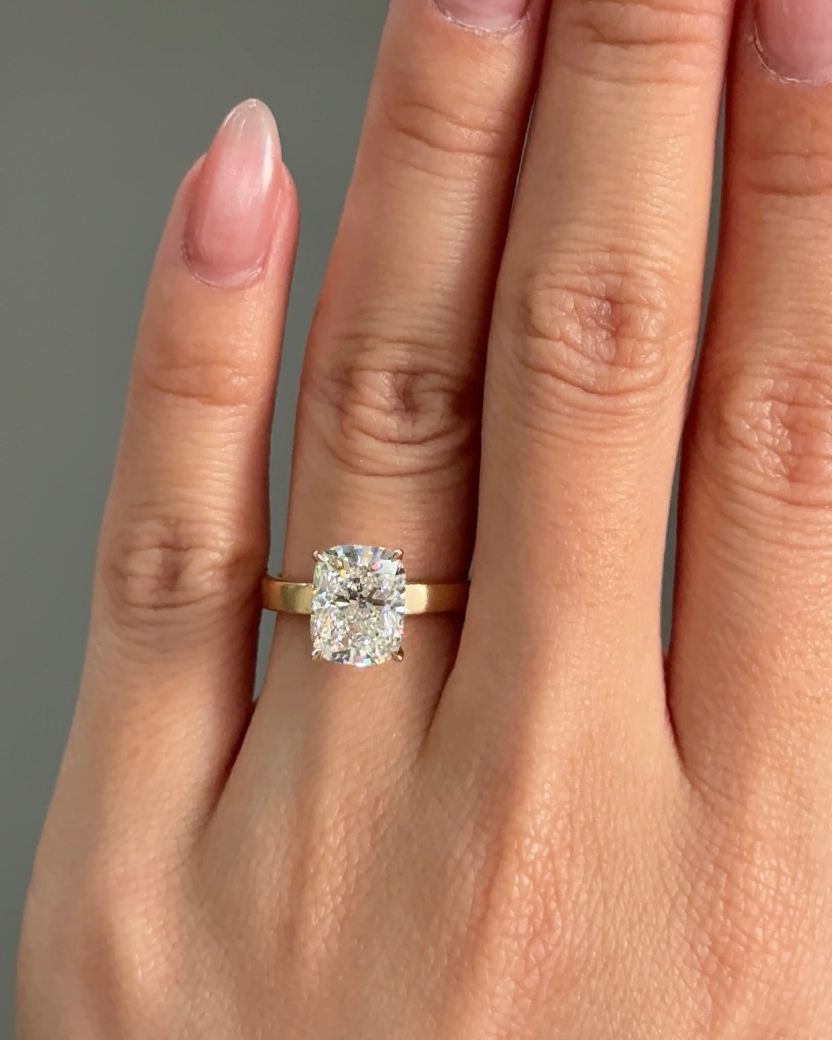 3.02 CT Cushion Cut Lab grown Diamond Cigar Band With Hidden Halo Engagement Ring