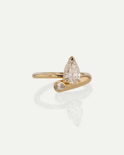 1 CT - 3 CT Pear Cut Lab grown Diamond Bypass Side Stone Engagement Ring