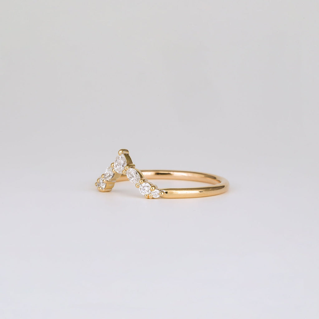 0.17 TCW Marquise, Pear & Round CVD Diamond V-Shaped Wedding Band