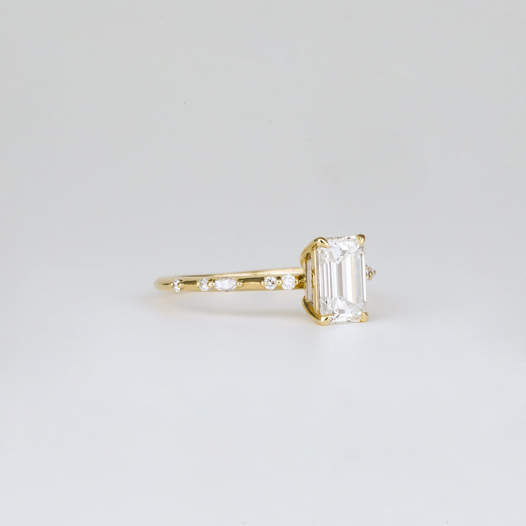 1.01 CT - 3.01 CT Emerald Cut Lab grown Diamond Side Stone Engagement Ring