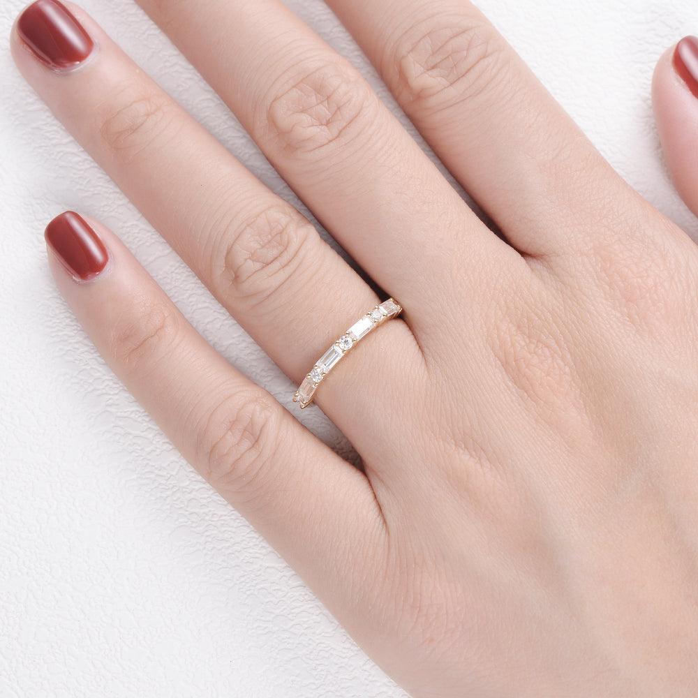 0.2 TCW Baguette & Round Moissanite Half Eternity Wedding Band