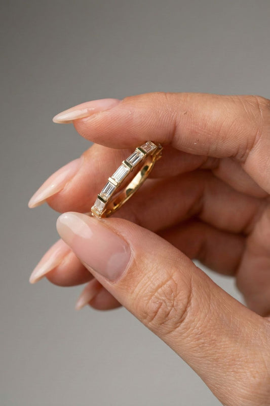 Baguette CVD Diamond Half Eternity Wedding Band