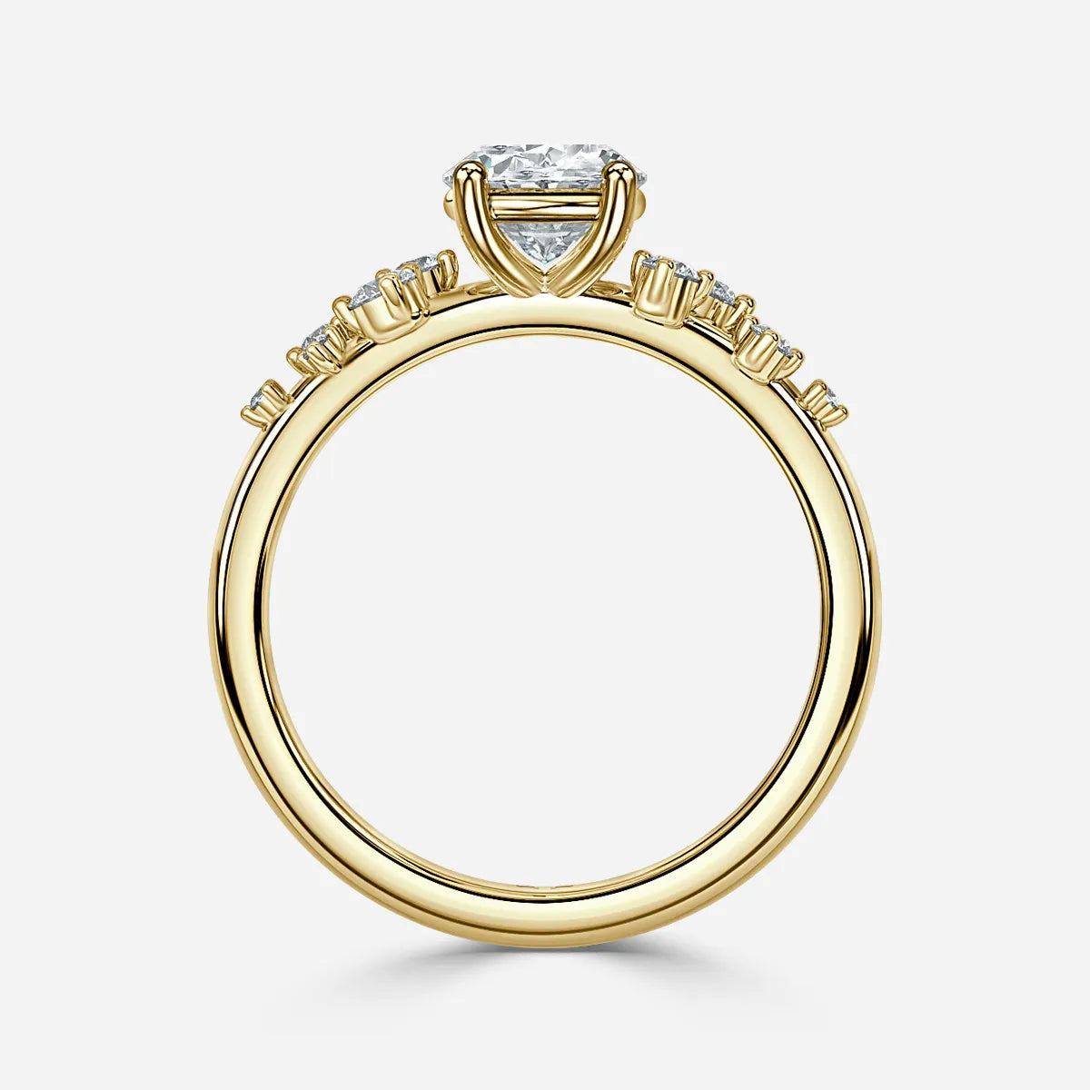 1.3 CT - 2.5 CT Oval Cut Cluster With Chevron Style Band Moissanite Engagement Ring