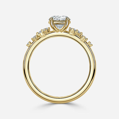 1.3 CT - 2.5 CT Oval Cut Cluster With Chevron Style Band Moissanite Engagement Ring