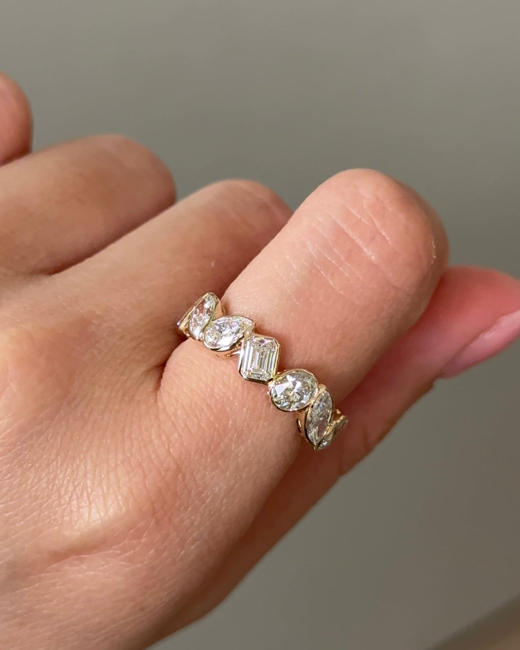 2.21 TCW Mix Fancy CVD Diamond Half Eternity Bezel Wedding Band