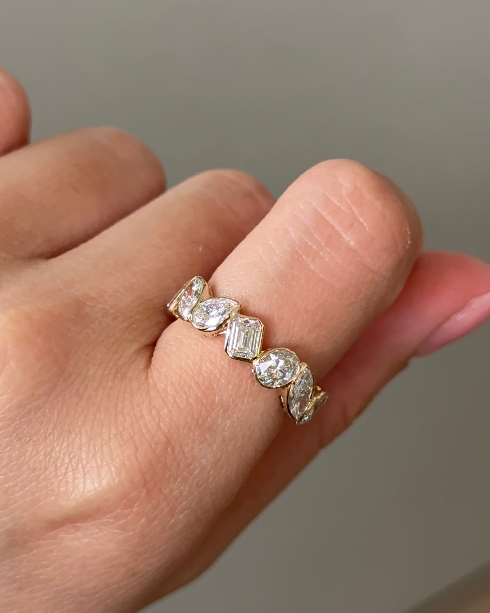 2.21 TCW Mix Fancy CVD Diamond Half Eternity Bezel Wedding Band