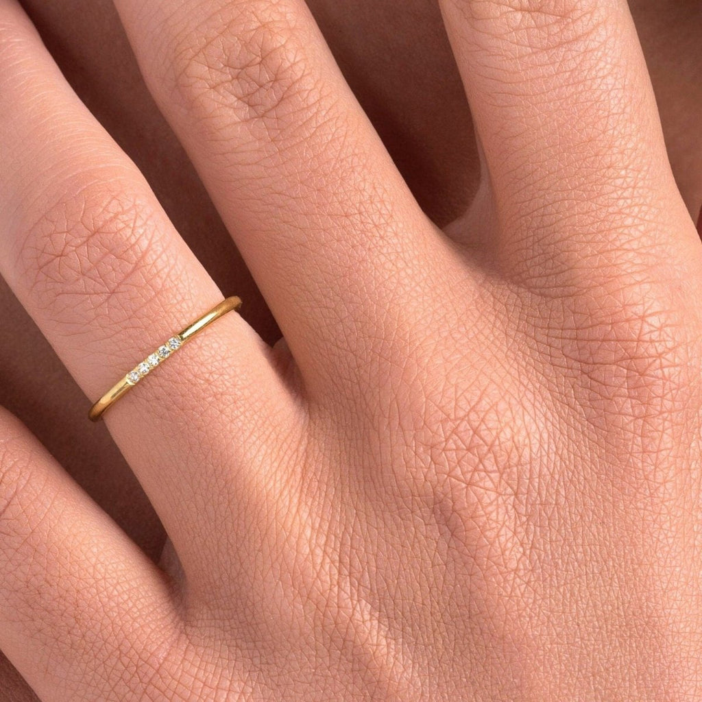 0.03 TCW Round Moissanite Five Diamond Wedding Band