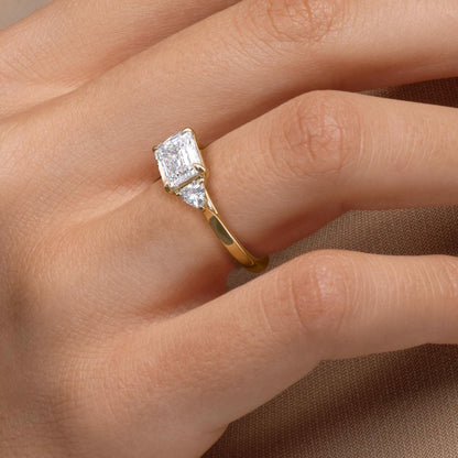 1.5 CT Emerald Cut Three Stone Moissanite Engagement Ring