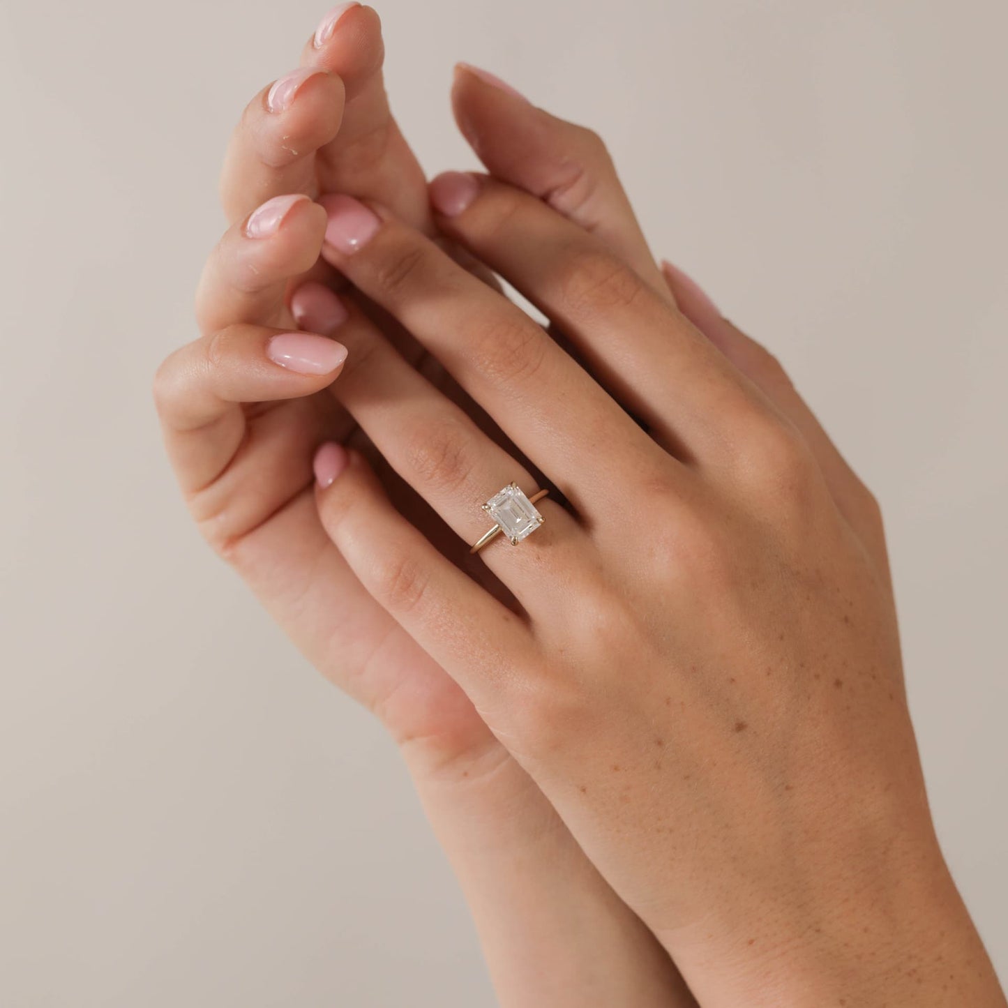 1 CT - 3 CT Emerald Cut Lab grown Diamond Solitaire Cathedral Setting Engagement Ring