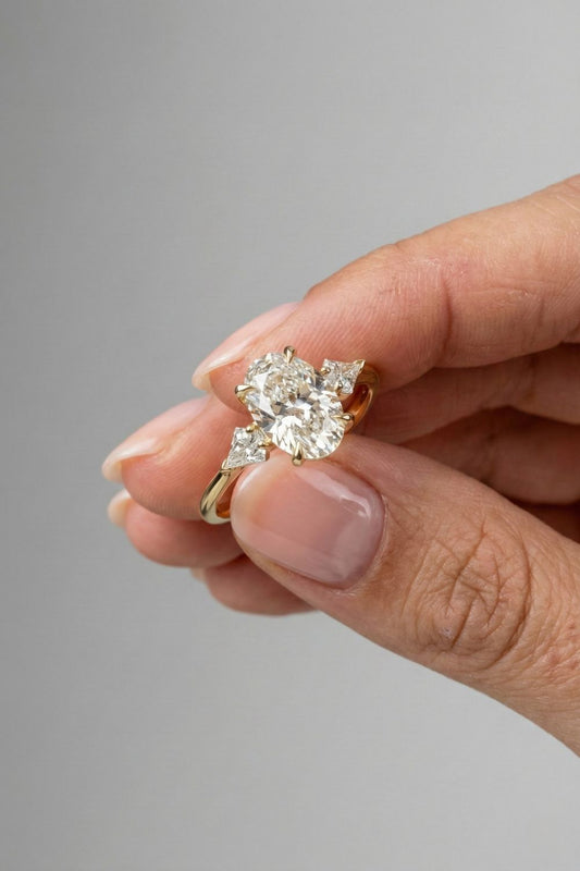 2.02 CT - 3.02 CT Oval Cut Lab grown Diamond Three Stone Engagement Ring