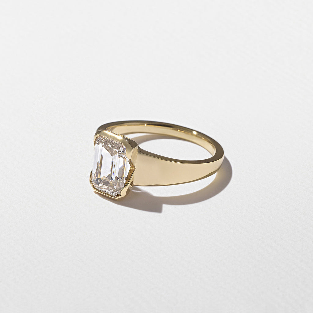 1.09 CT -3.09 CT Emerald Cut Lab grown Diamond Half Bezel Solitaire Engagement Ring