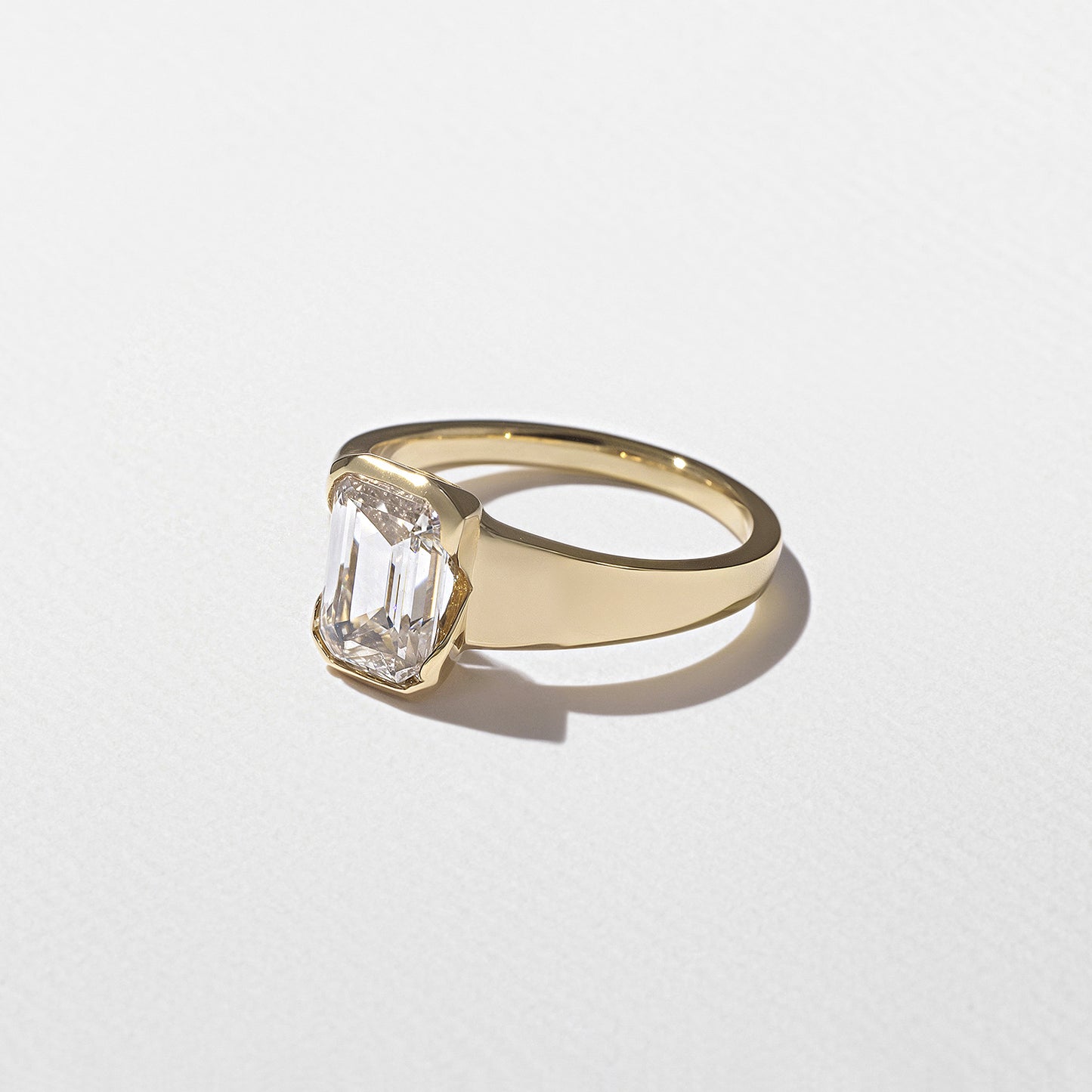 1.09 CT -3.09 CT Emerald Cut Lab grown Diamond Half Bezel Solitaire Engagement Ring