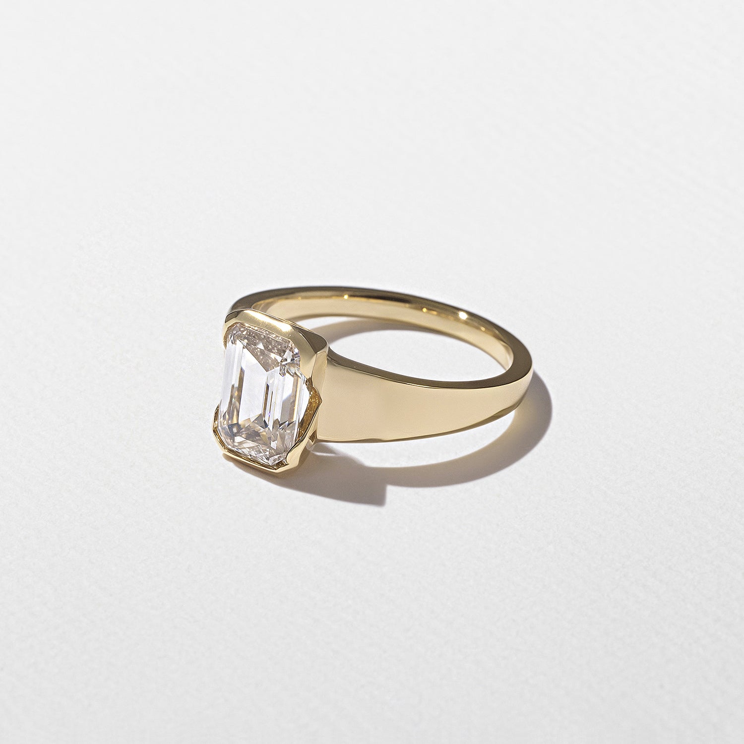 1.09 CT -3.09 CT Emerald Cut Lab grown Diamond Half Bezel Solitaire Engagement Ring