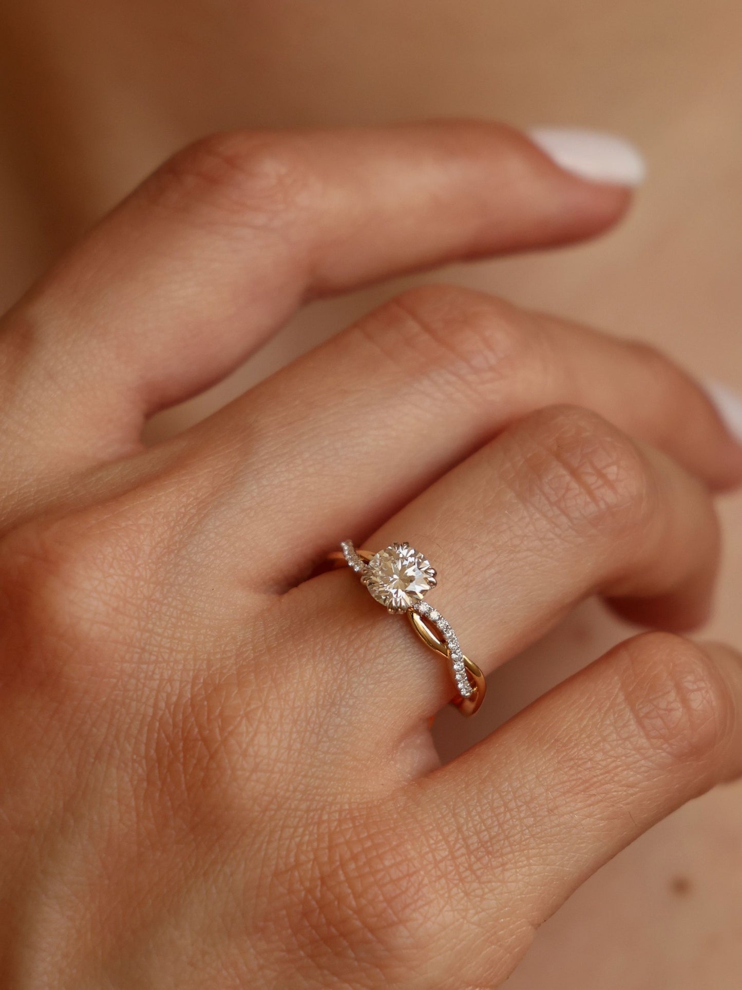 0.9 CT - 2.9 CT Round Cut Lab grown Diamond Twisted Pave Setting Engagement Ring