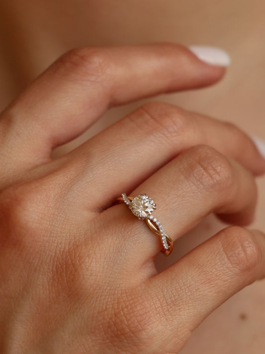 0.9 CT - 2.9 CT Round Cut Lab grown Diamond Twisted Pave Setting Engagement Ring