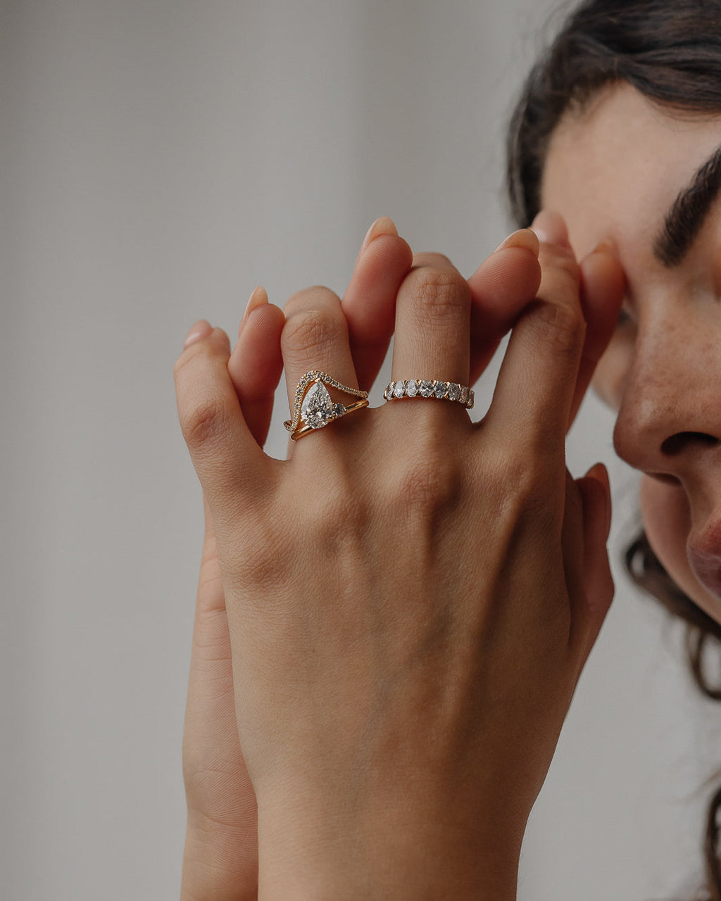 1.85 CT - 2.85 CT Pear Cut Lab grown Diamond Side Stones Engagement Ring