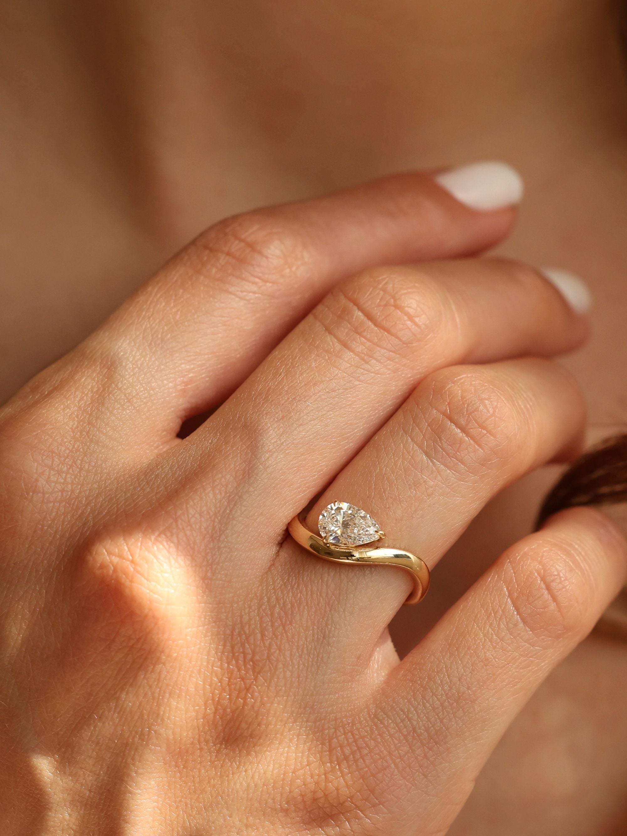 1 CT - 3 CT Pear Cut Lab grown Diamond Solitaire Engagement Ring