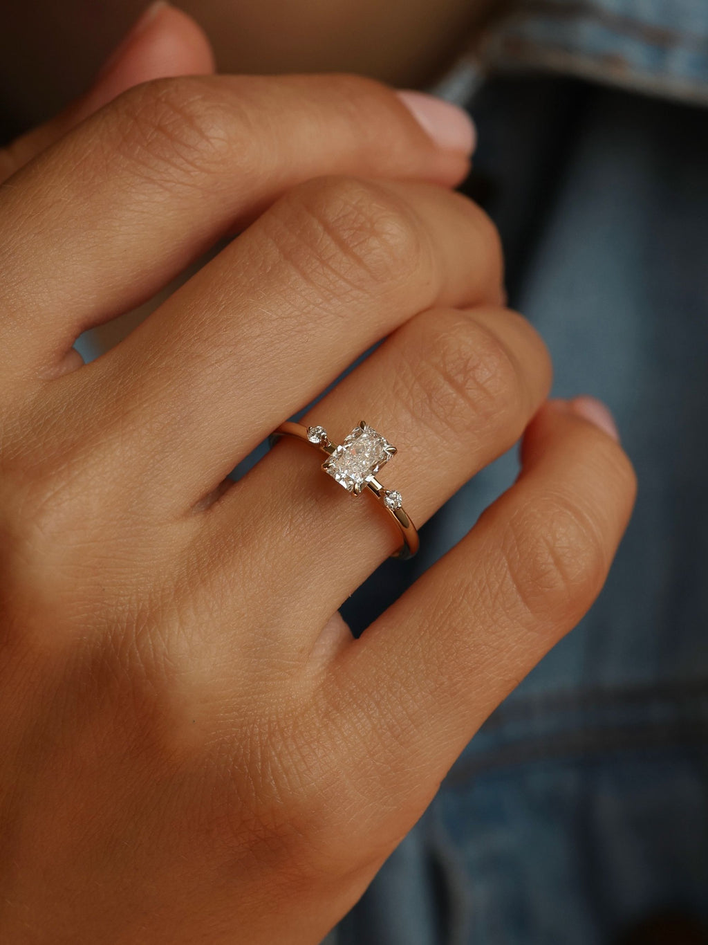 1 CT - 3 CT Radiant Cut Lab grown Diamond Side Stones Engagement Ring