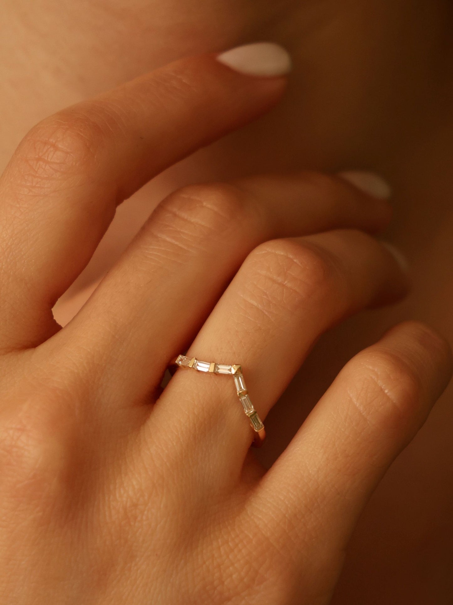 0.3 TCW Baguette CVD Diamond V-Shaped Wedding Band