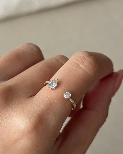 0.54 TCW Pear & Round CVD Diamond Bezel with Open Cuff Wedding Band