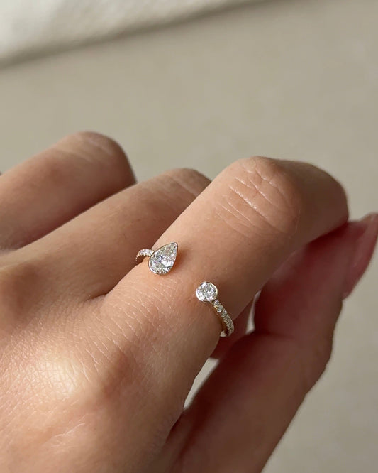 0.54 TCW Pear & Round CVD Diamond Bezel with Open Cuff Wedding Band