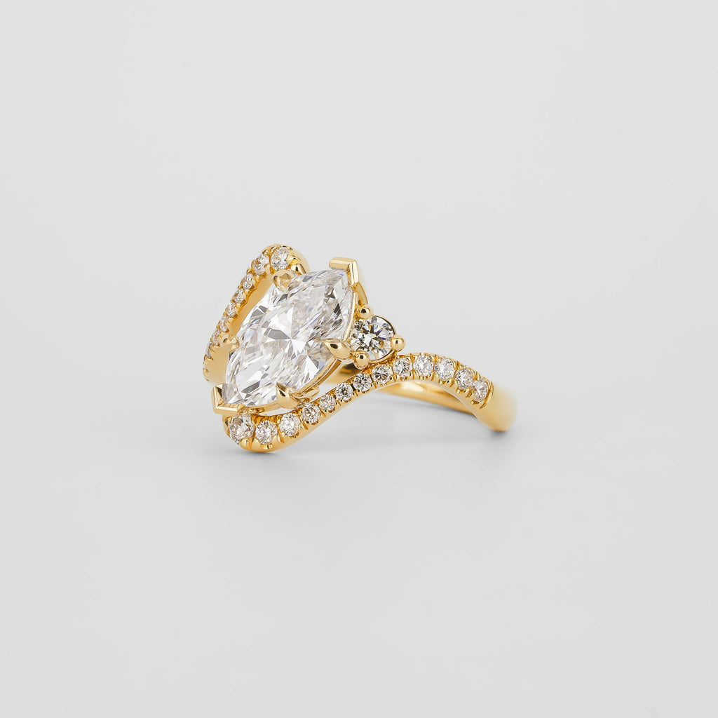 1.52 CT Marquise Cut Lab grown Diamond Side Stone with Pave Setting Engagement Ring