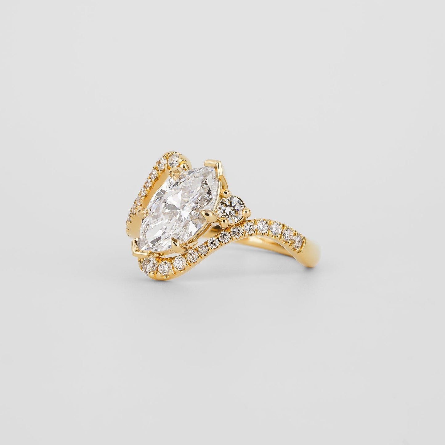 1.52 CT Marquise Cut Lab grown Diamond Side Stone with Pave Setting Engagement Ring