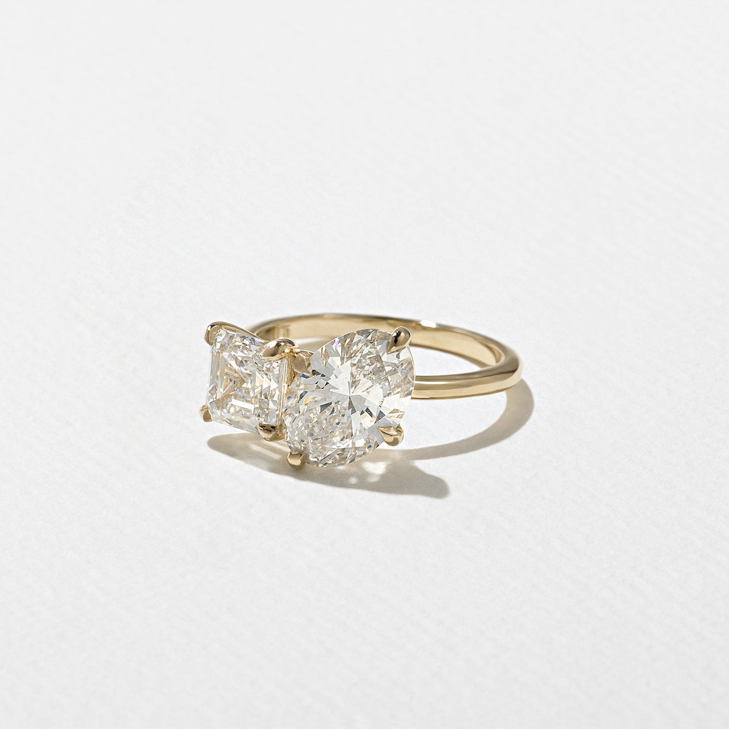 3.7 TCW Oval & Asscher Cut Lab grown Diamond Two Stone Engagement Ring