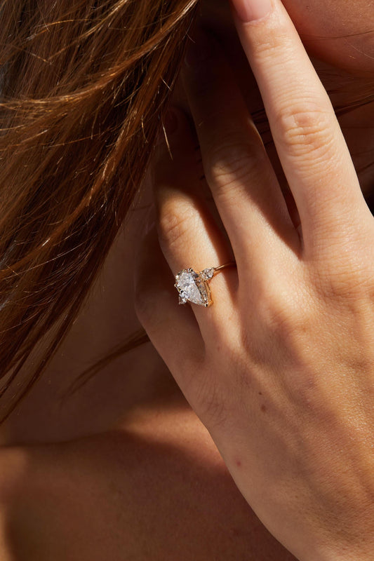 2.5 CT Pear Cut Three Stone Moissanite Engagement Ring