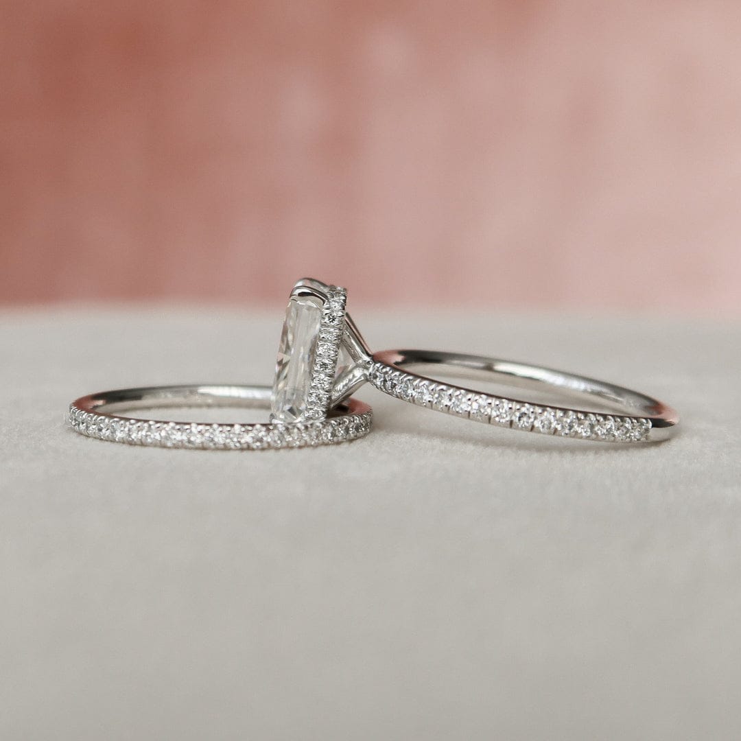 3.0 CT Radiant Cut Hidden Halo Moissanite Eternity Bridal Set