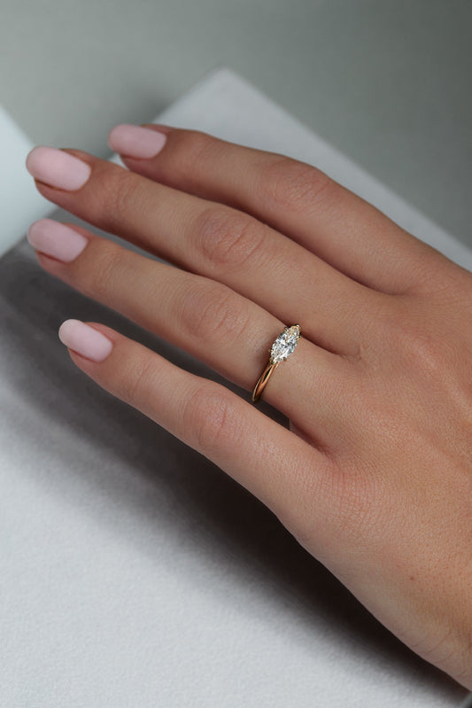 0.8 CT - 1.8 CT East-West Marquise Cut Lab grown Diamond Solitaire Engagement Ring