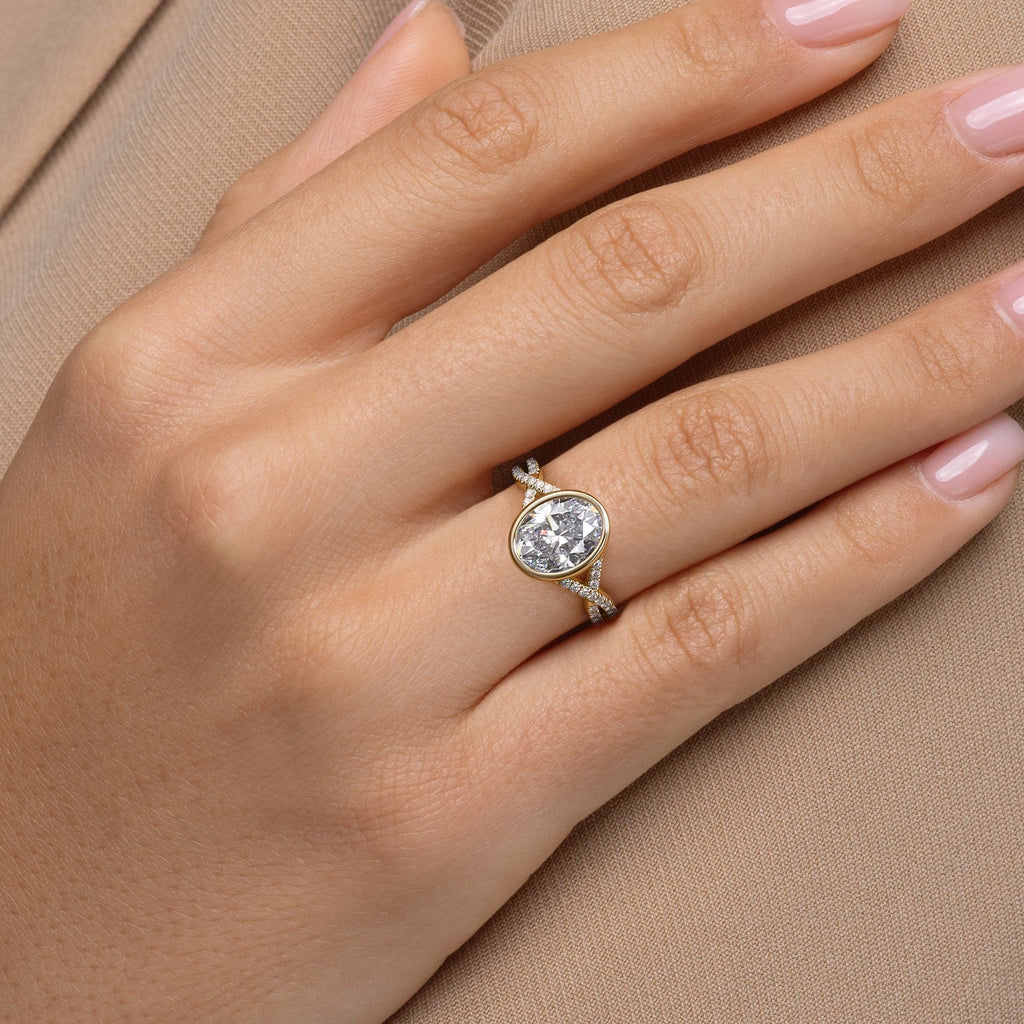 2 CT Oval Cut Twisted Pave & Bezel Setting Moissanite Engagement Ring