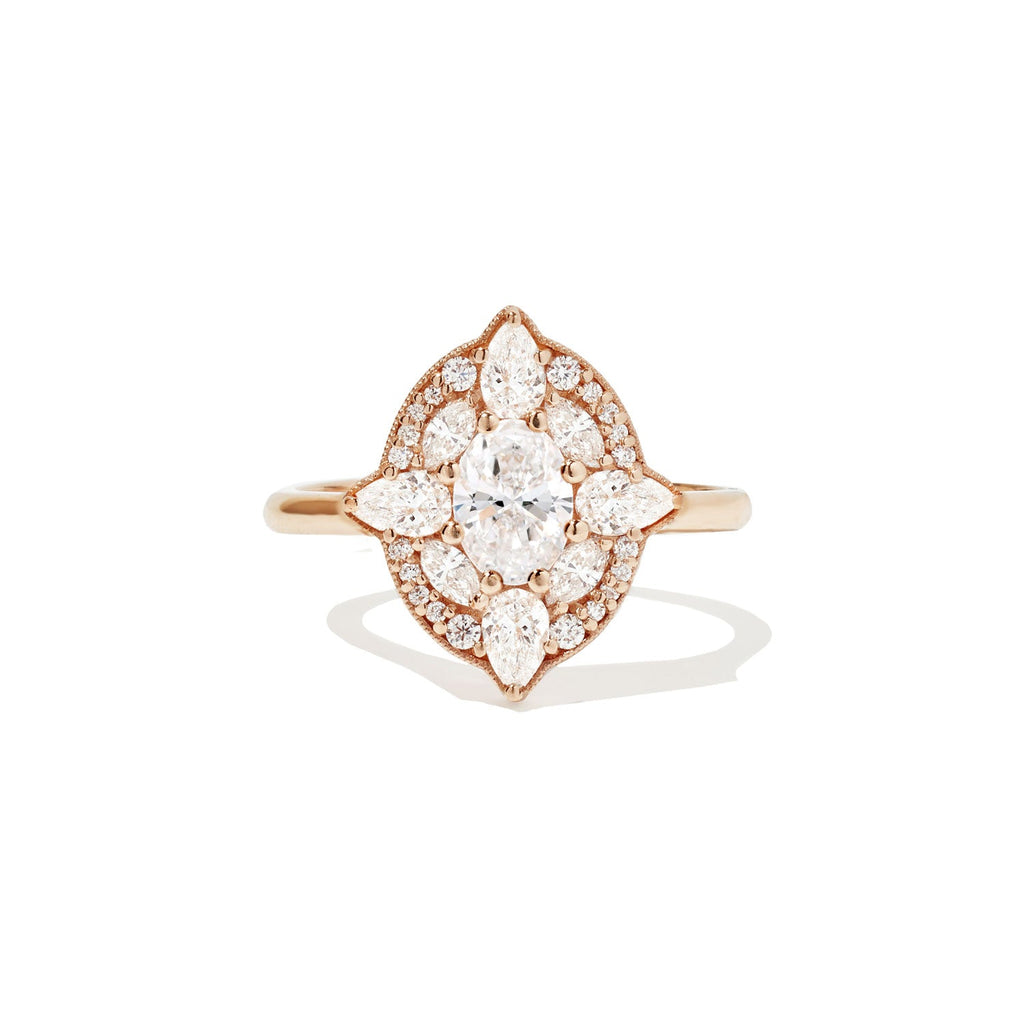 0.66 CT Oval Cut Moissanite Flora Mosaic Engagement Ring