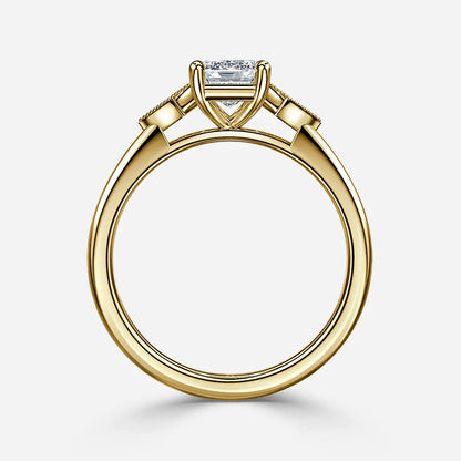 2 CT - 3 CT Emerald Cut Three Stone Milgrain Set Moissanite Engagement Ring